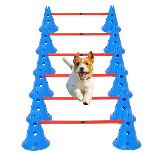 Dog Agility Hurdle Cone Set Dog Agility Course Set with 12 Cones 6 Rods Dog Agile Training Equipment for Outdoor Backyard by PawHaven