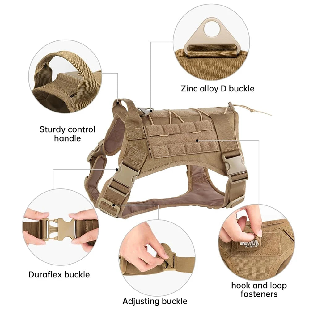 Tactical Dog Harness for Large Pet Harness No-Pull Service Vest Adjustable Military Dog Vest for Training Hunting Walking by PawHaven