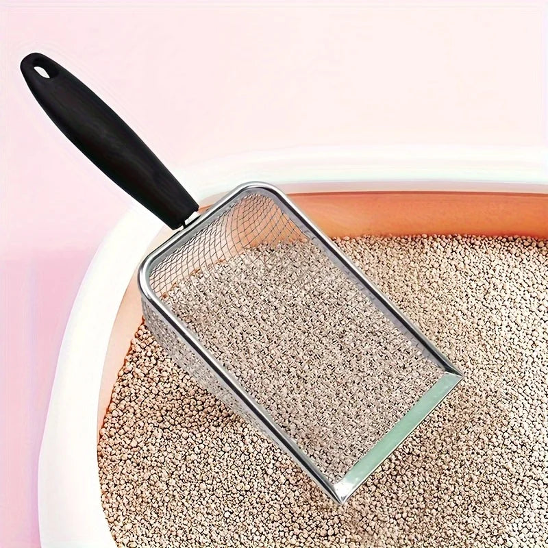 1 Pc Black handle stainless steel sand-sifting cat litter scoop - Small pet sand cleaning scoop by PawHaven