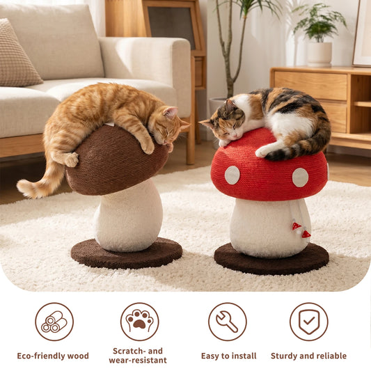 Mushroom Shape Sisal Rope Cat Scratcher Durable Climbing Post Play Toy For Indoor Cats Non Shedding Scratching Pole by PawHaven
