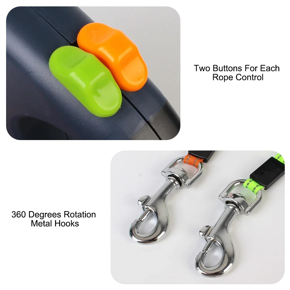 Premium Dual Dog Leash With Built In Light And Waste Bag Box by PawHaven