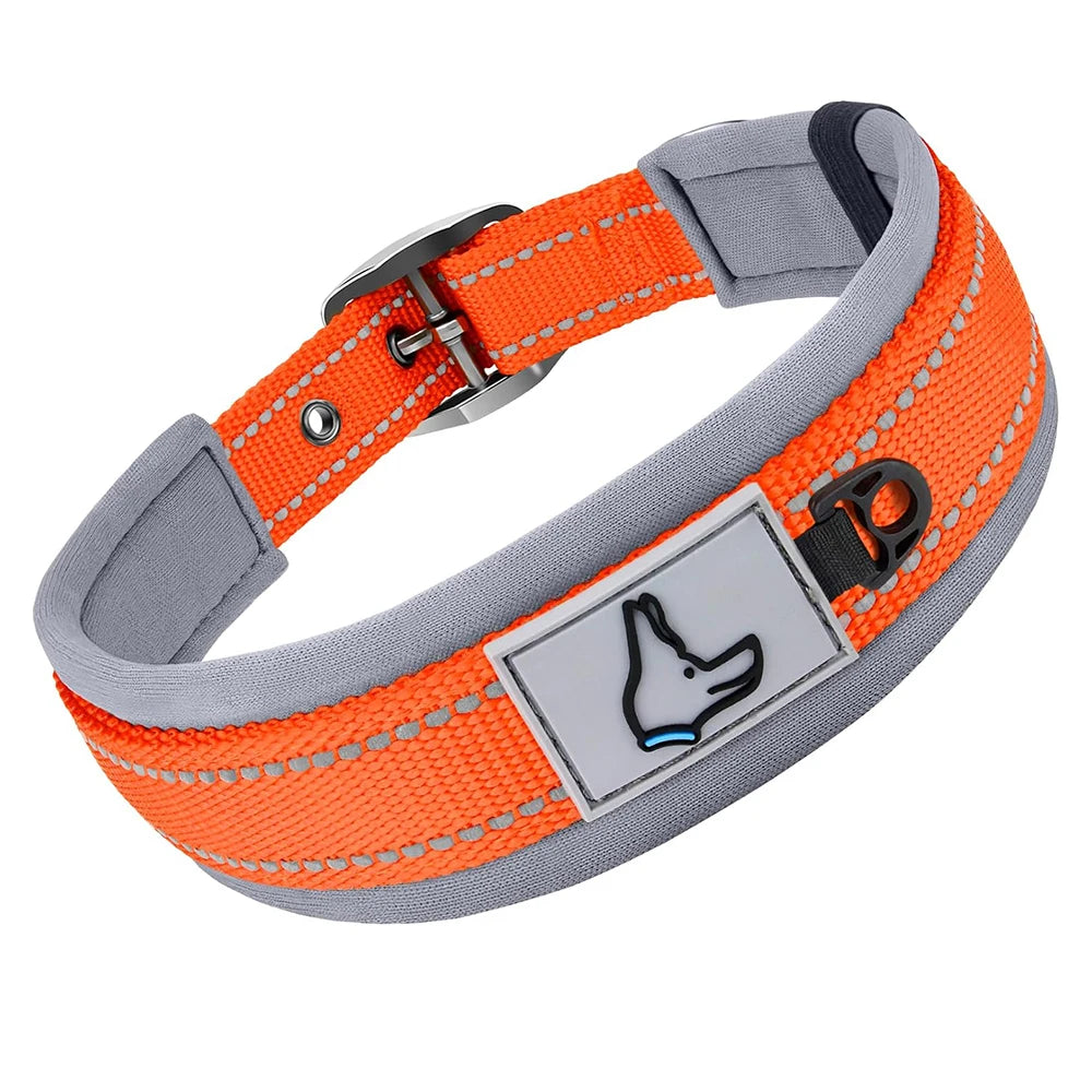 Premium Padded Reflective Dog Collar Adjustable Nylon by PawHaven