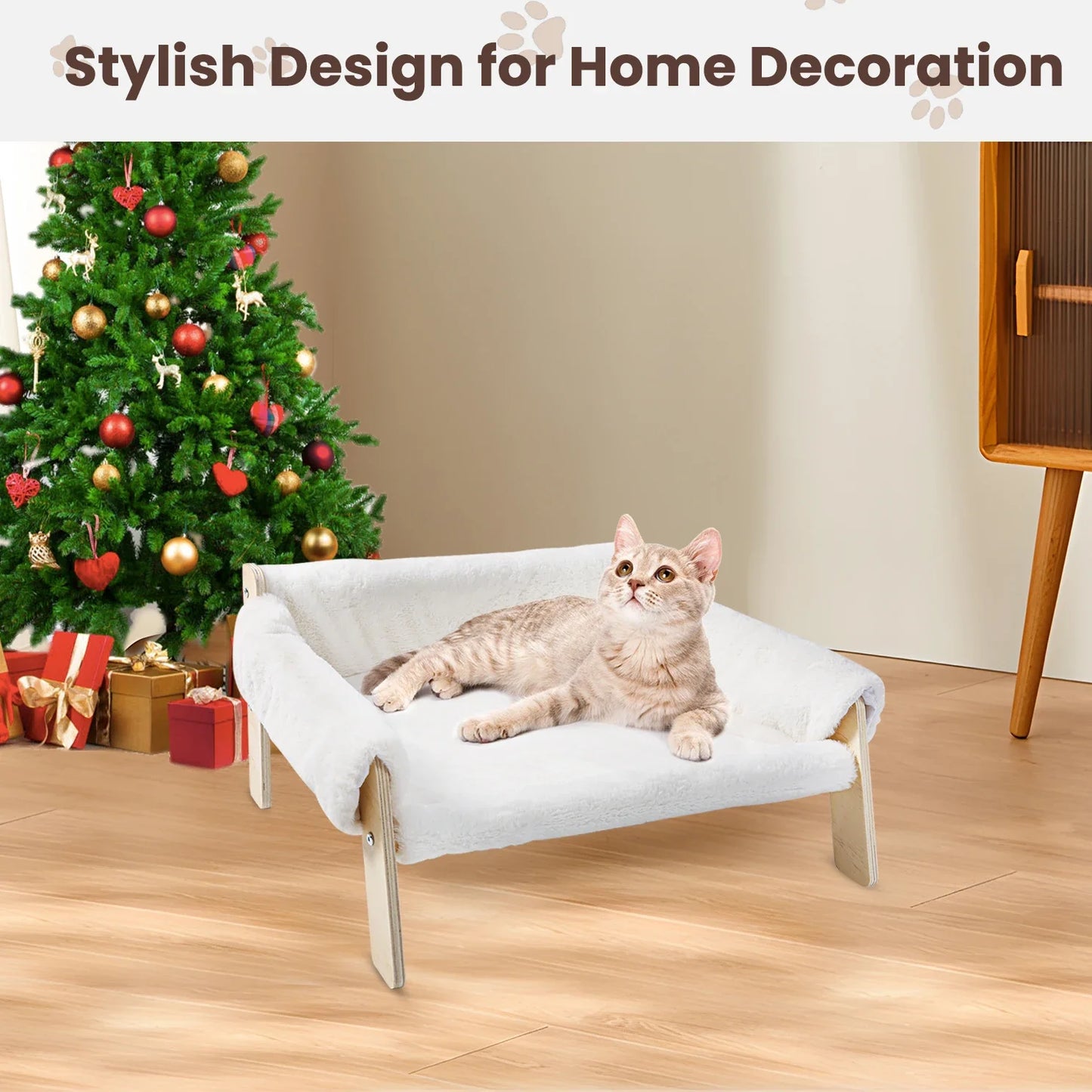Large Cat Bed Sturdy Wooden Leg Raised Plush Cat Sofa Bed Kitten Bed for Indoor Cats - Soft Cat Couch by PawHaven