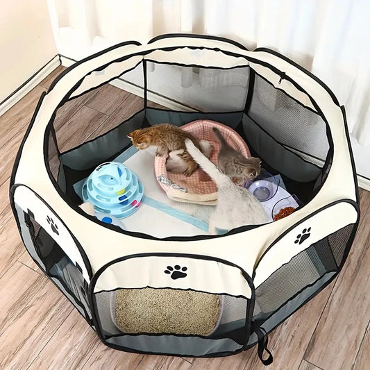 Cat maternity room octagonal pet fence Oxford cloth waterproof andscratch-resistant foldable pet tent cat nest kennel by PawHaven