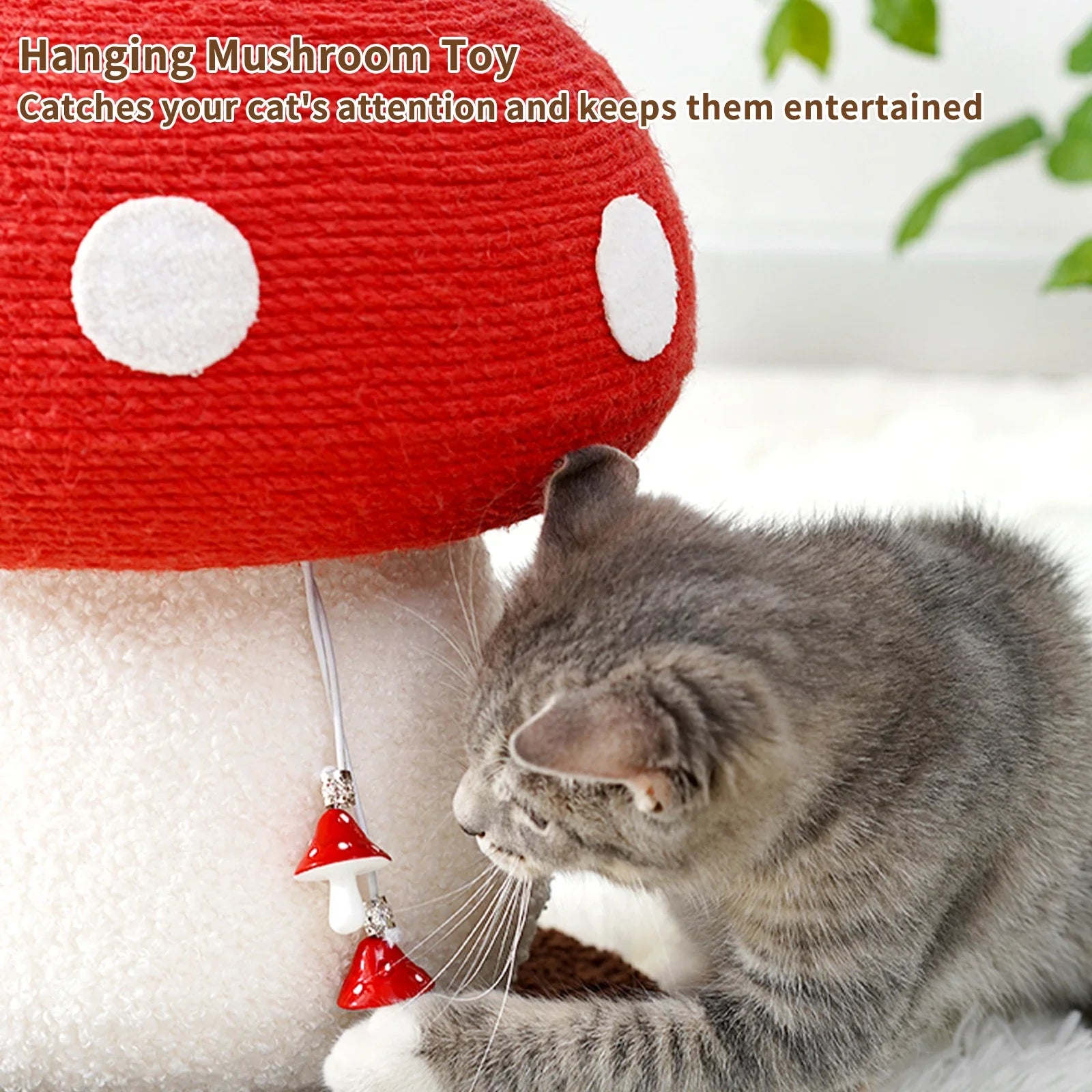 Mushroom Shape Sisal Rope Cat Scratcher Durable Climbing Post Play Toy For Indoor Cats Non Shedding Scratching Pole by PawHaven