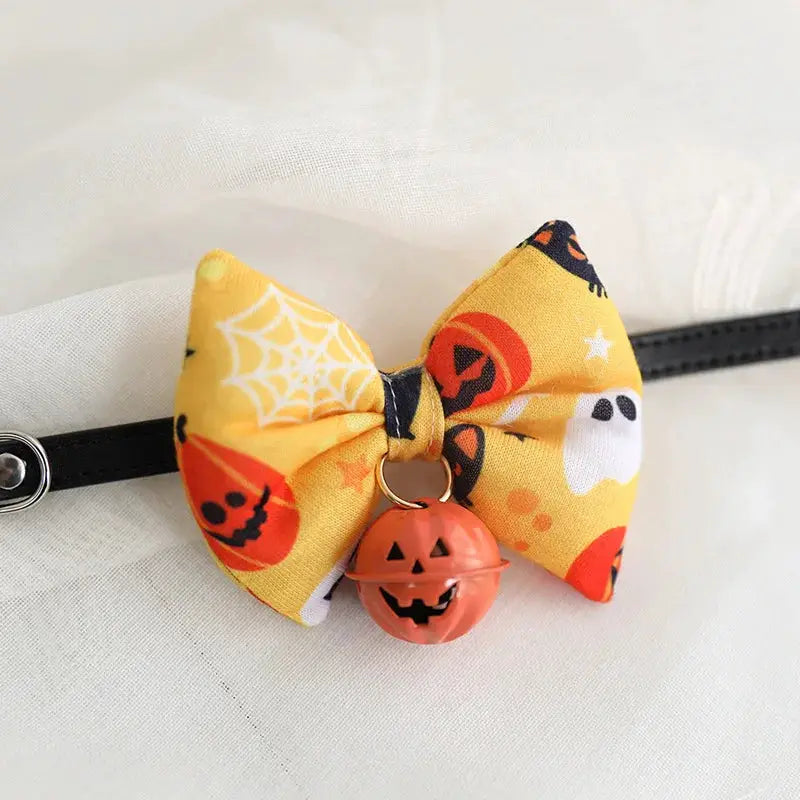 Cat Collar Pet Bandana Dog Bow Tie, Medium Dogs, Halloween Decor, Cute Adjustable for Kitten Puppy with Leash Ring by PawHaven
