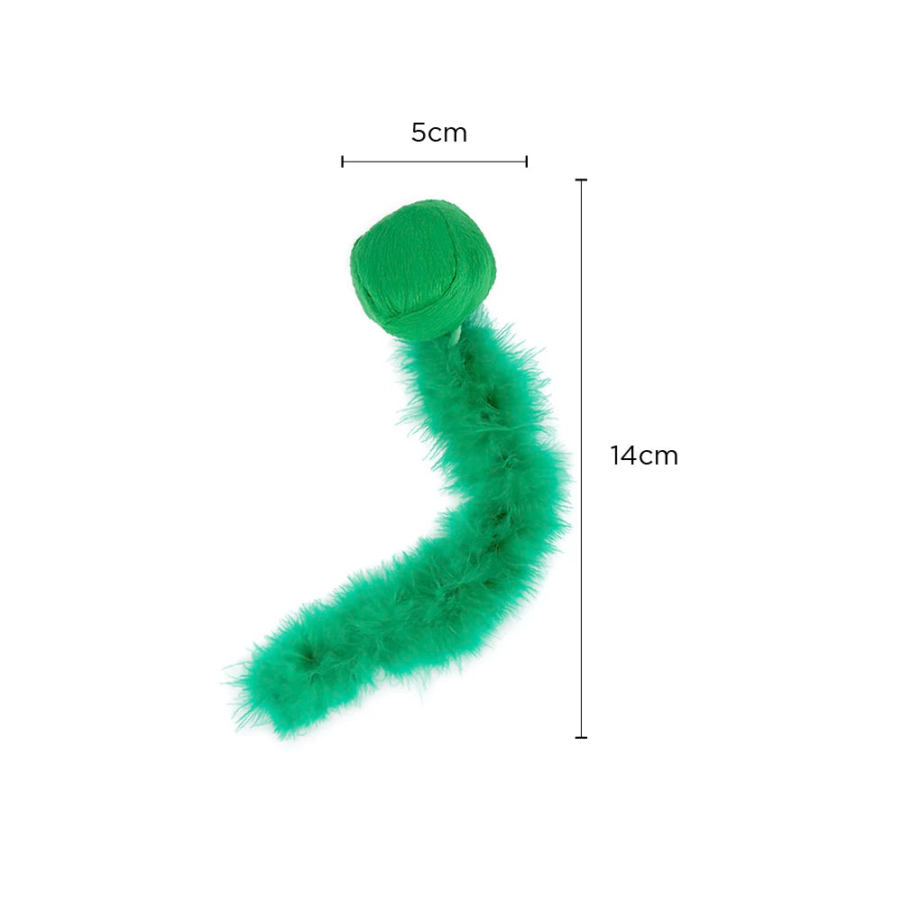 Feather Teaser Cat Toy Ball, Natural Wool Felt and Feathers for Interactive Play, Mental and Physical Stimulation by PawHaven