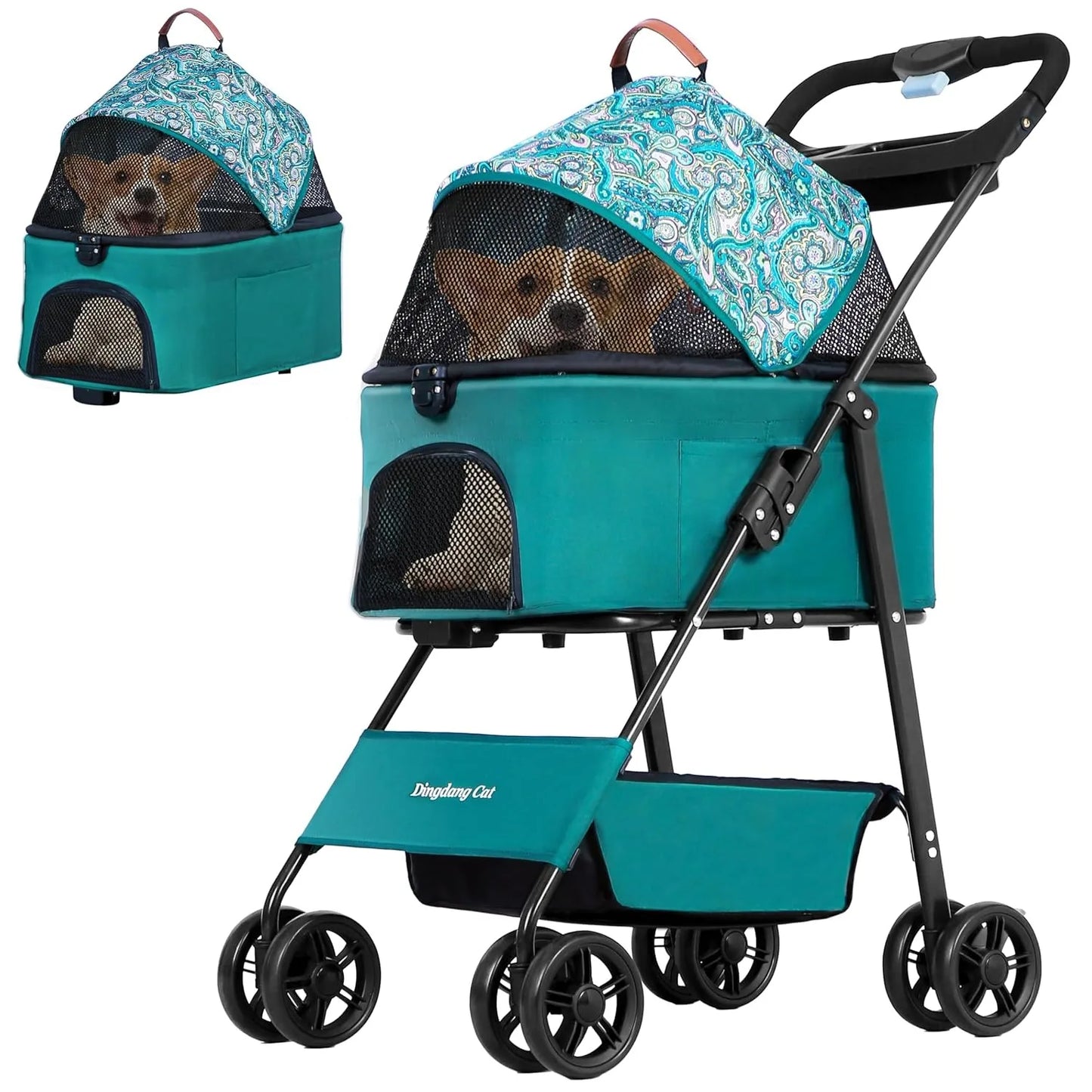 Pet Stroller for Dogs and Cats，Portable Pet Pram, Lightweight Folding Design with Safety Harness and Mesh Ventilation by PawHaven