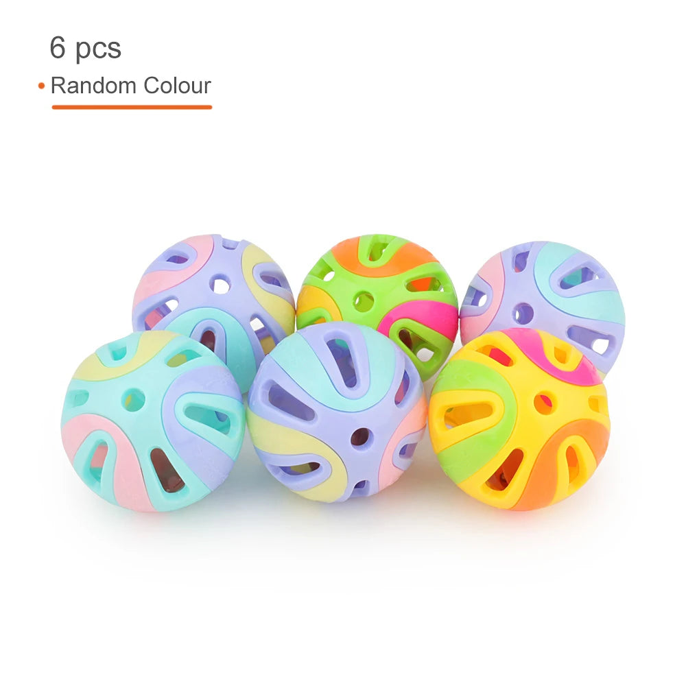6pcs Random Bell Plastic Ball Cat Toy Colorful Splicing 4.8cm Pet Toy Accessory by PawHaven