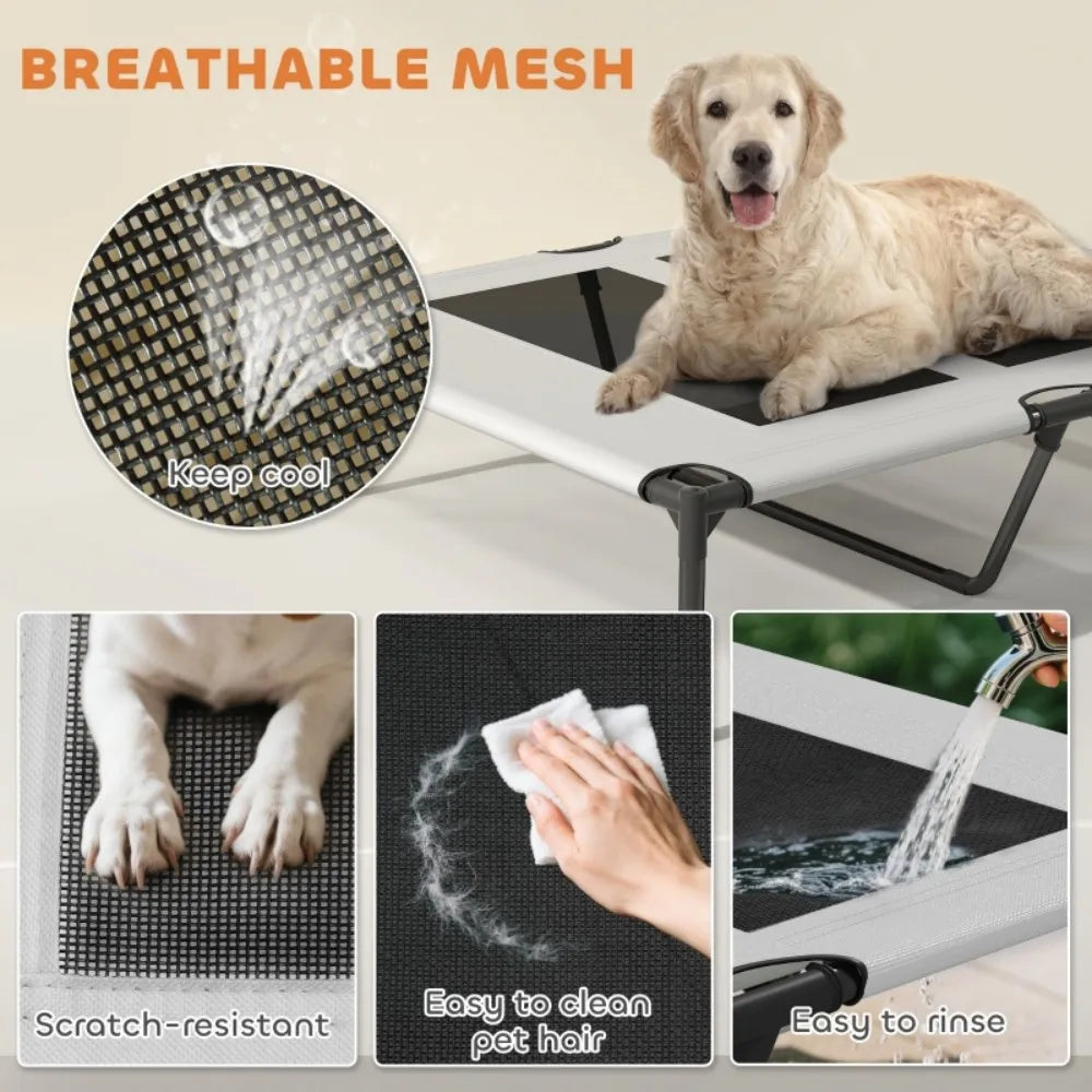 Portable Elevated Dog Bed with Removable Canopy, Cooling Raised Pet Cot for Medium Large Dogs, 92 x 75 x 89 cm by PawHaven