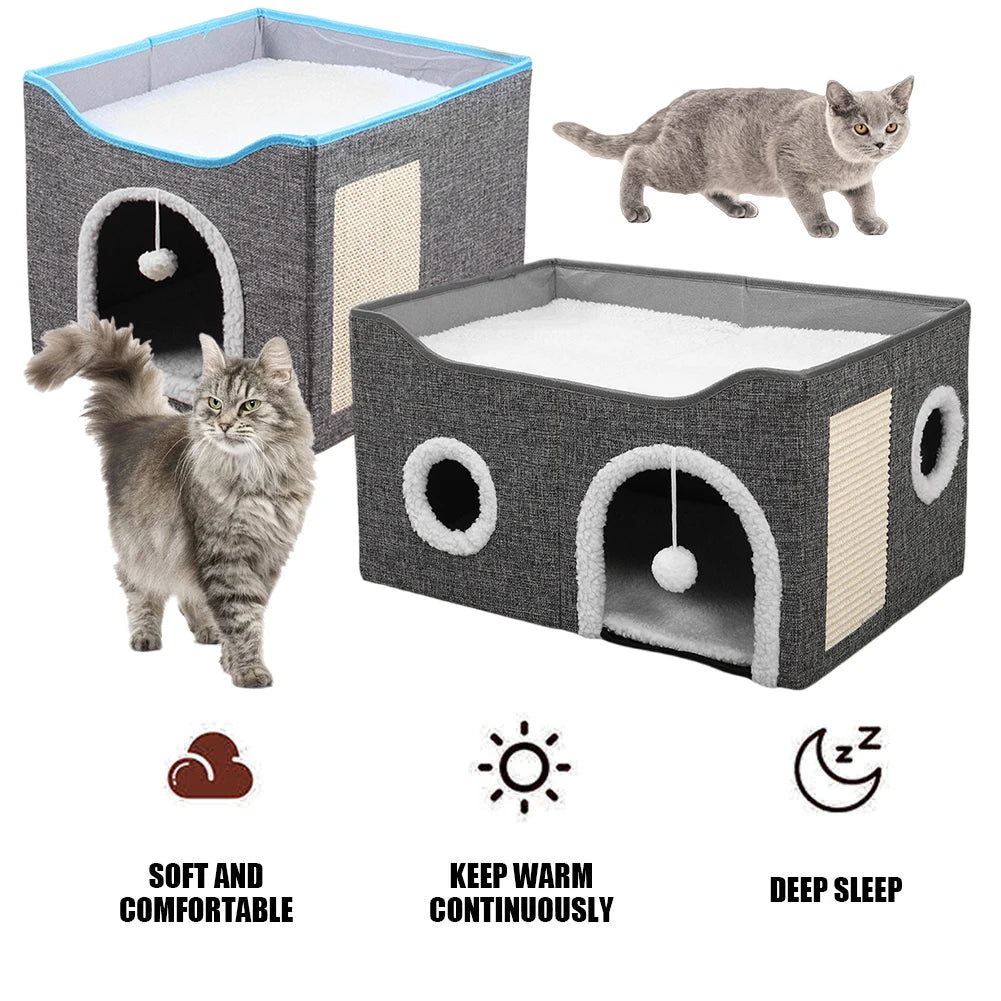 Premium Velvet Cat Cave With Scratching Pad by PawHaven