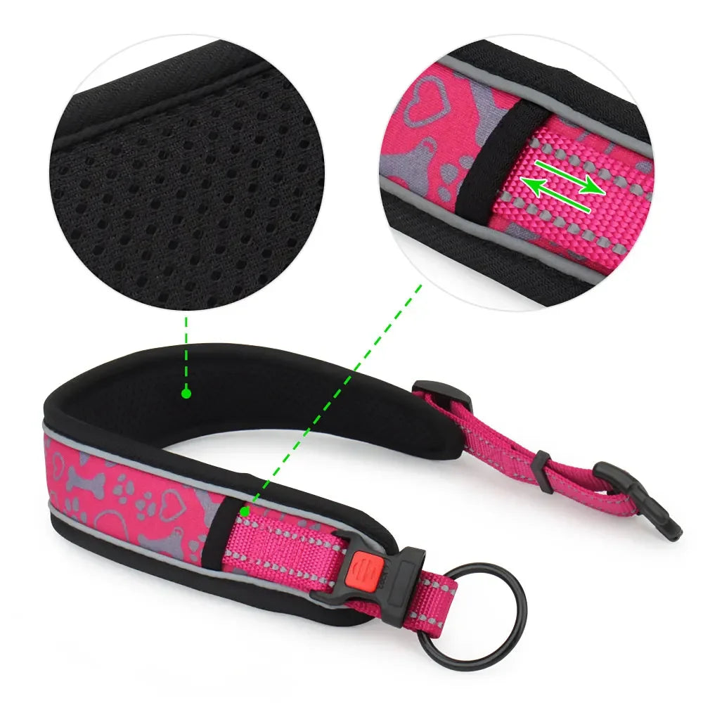 Medium Big Dog Collar Comfortable Soft Neck Adjustable Widen Thicken Reflective Durable for Large Dogs Walk Pet Collar by PawHaven