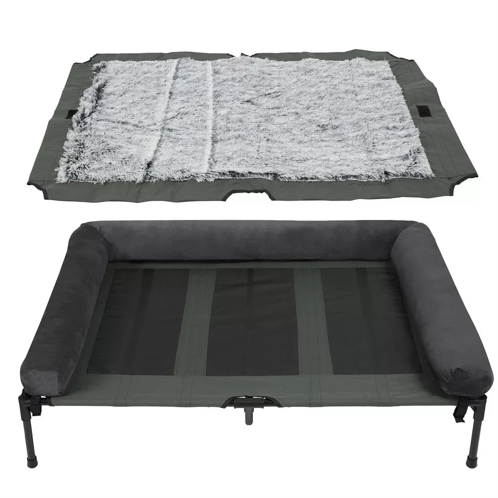BINGOPAW Outdoor Dog Bed Elevated Cooling Pet Lounger with Detachable Plush Bolster Mesh Cot Sleep for Camping by PawHaven