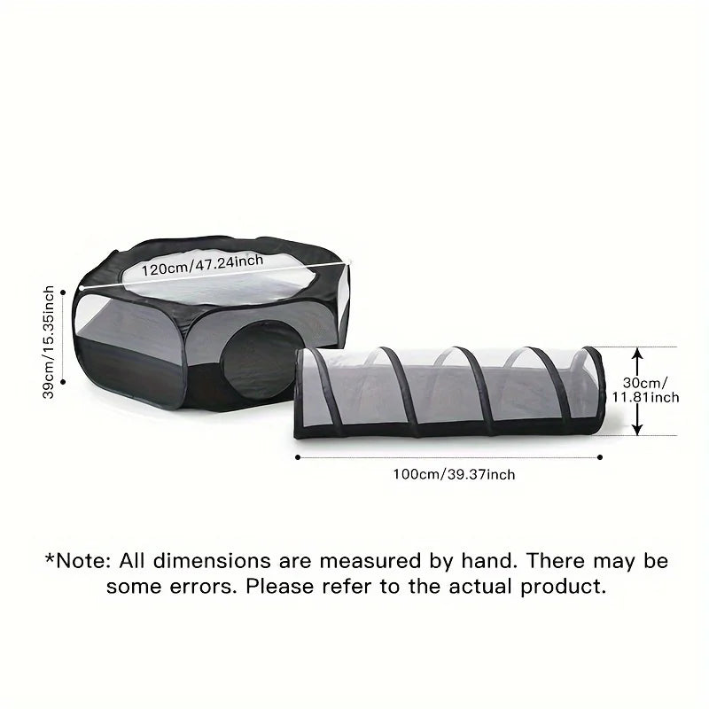 2-Piece Cat Tunnel & Play Mat Set - Foldable, Interactive Pet Toy ForCats And Dogs - Durable Polyester by PawHaven