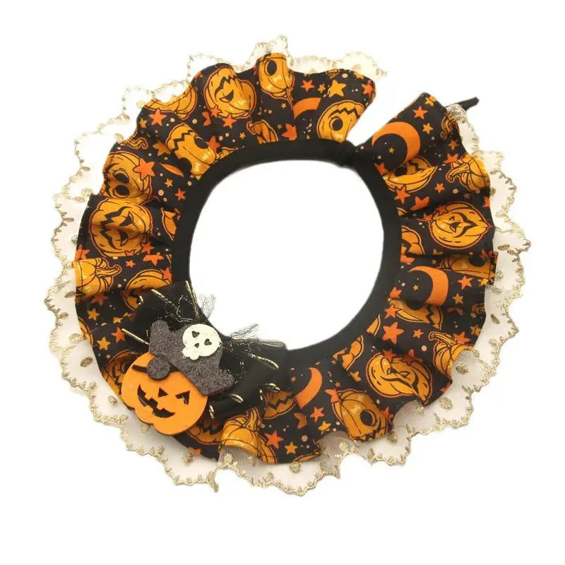 Creative Halloween Lace Cat Collar with Adjustable Bib Scarf for Pet Costume Pumpkin Lace Collar for Cats Halloween Dog Necklace by PawHaven