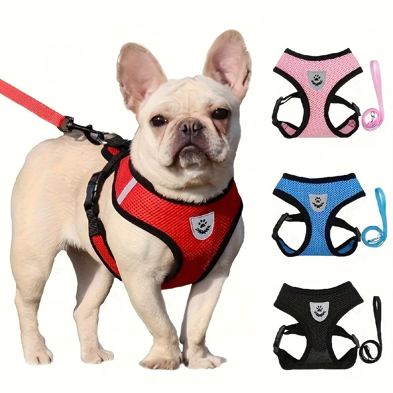 Pet Leash Dog Harness Mesh Breathable Chest Strap Dog Collar Outdoor Vest-Style Walking Doggy Tie-up Comfortable Training Leash by PawHaven