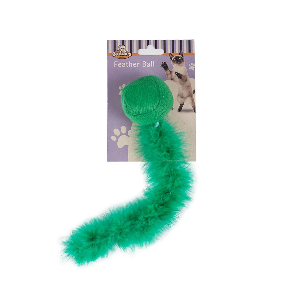 Feather Teaser Cat Toy Ball, Natural Wool Felt and Feathers for Interactive Play, Mental and Physical Stimulation by PawHaven