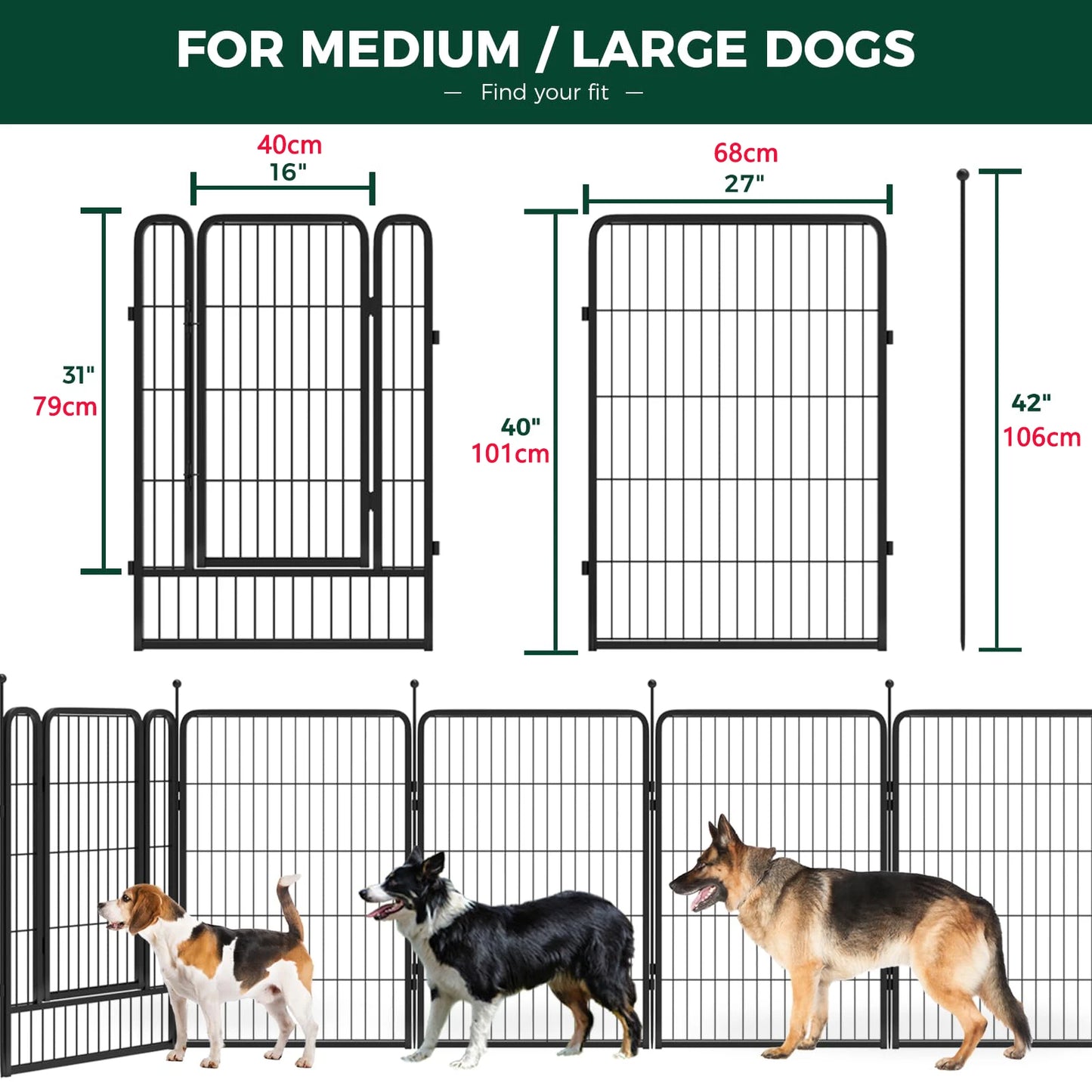 Heavy-Duty 8 Panels Dog Playpen Indoor & Outdoor Pet Exercise Pen with Door Rust-Proof Iron Metal Fence Dog Playpen for Puppies by PawHaven