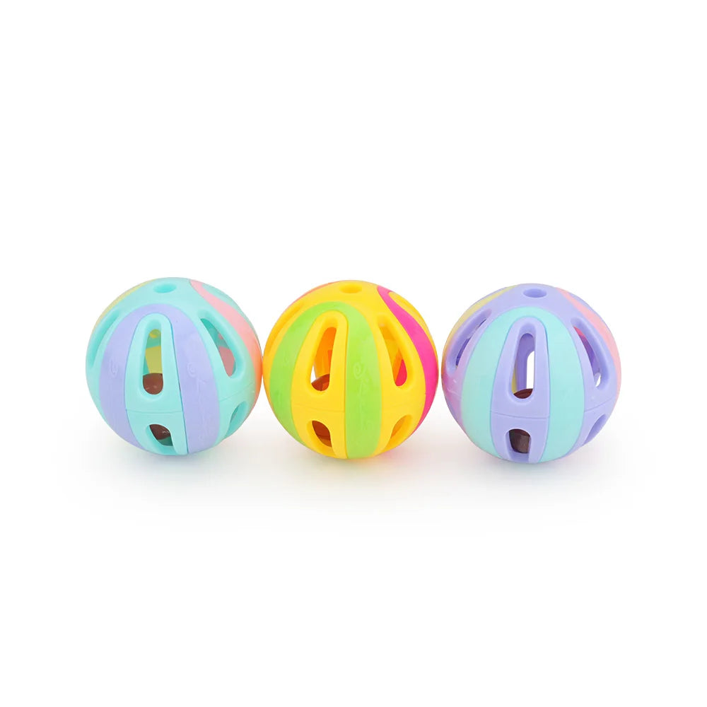 6pcs Random Bell Plastic Ball Cat Toy Colorful Splicing 4.8cm Pet Toy Accessory by PawHaven