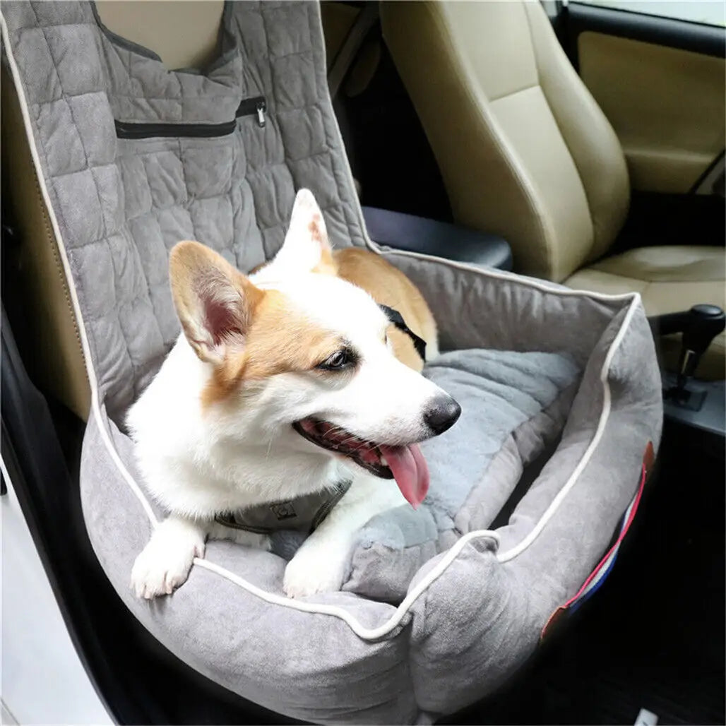 Dog Car Seat Protector Travel Anti-Slip Pet Booster Seat with Storage Pockets and Safety Leash Car Carrier Bed Hold 14kg by PawHaven