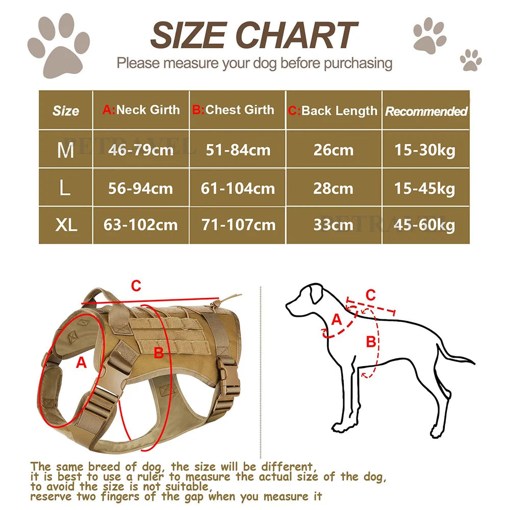 Tactical Dog Harness for Large Pet Harness No-Pull Service Vest Adjustable Military Dog Vest for Training Hunting Walking by PawHaven