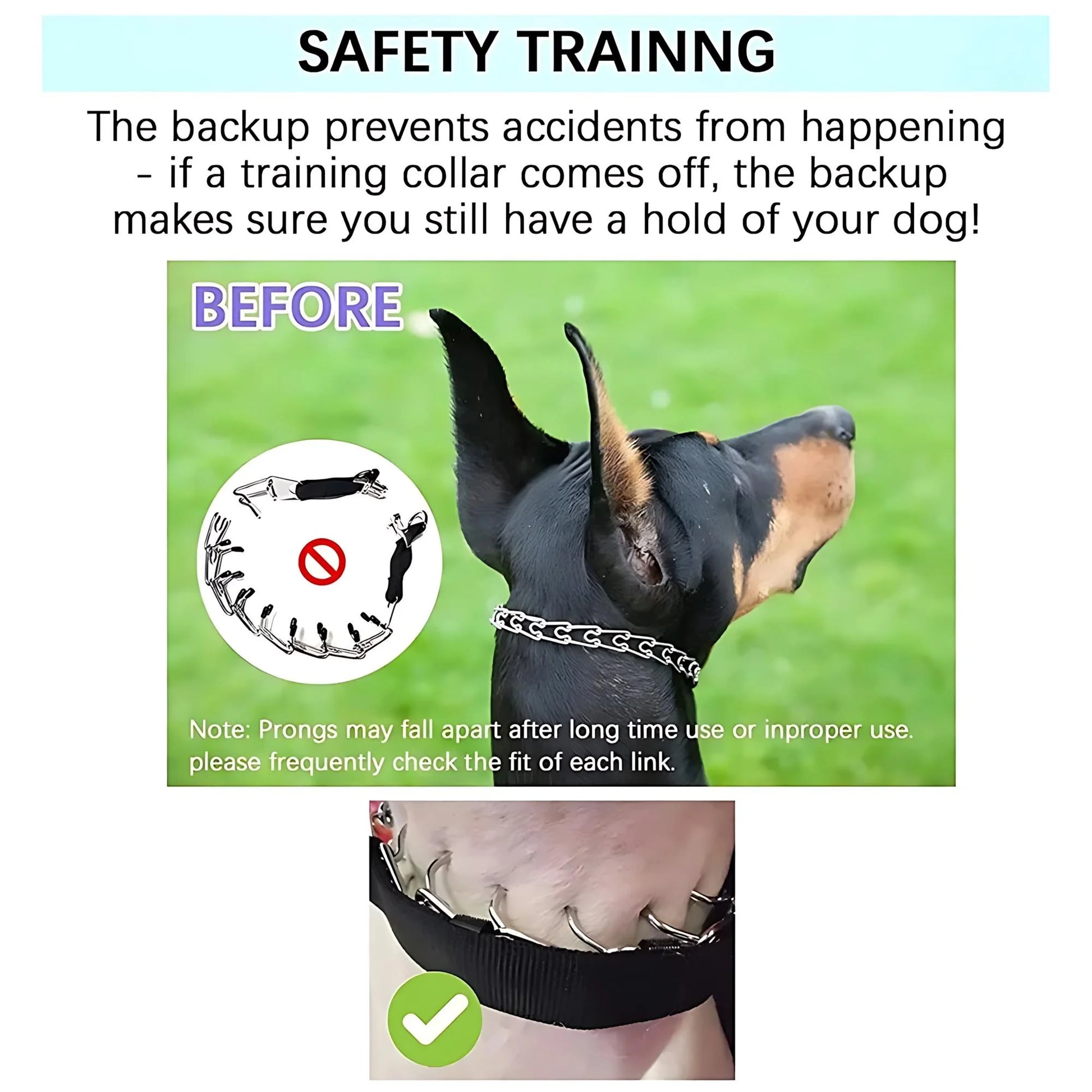 Dog Prong Training Collar Choke Pinch Collar with Rubber Comfort Tips Quick Release Snap Buckle Adjustable for Puppies Dogs by PawHaven