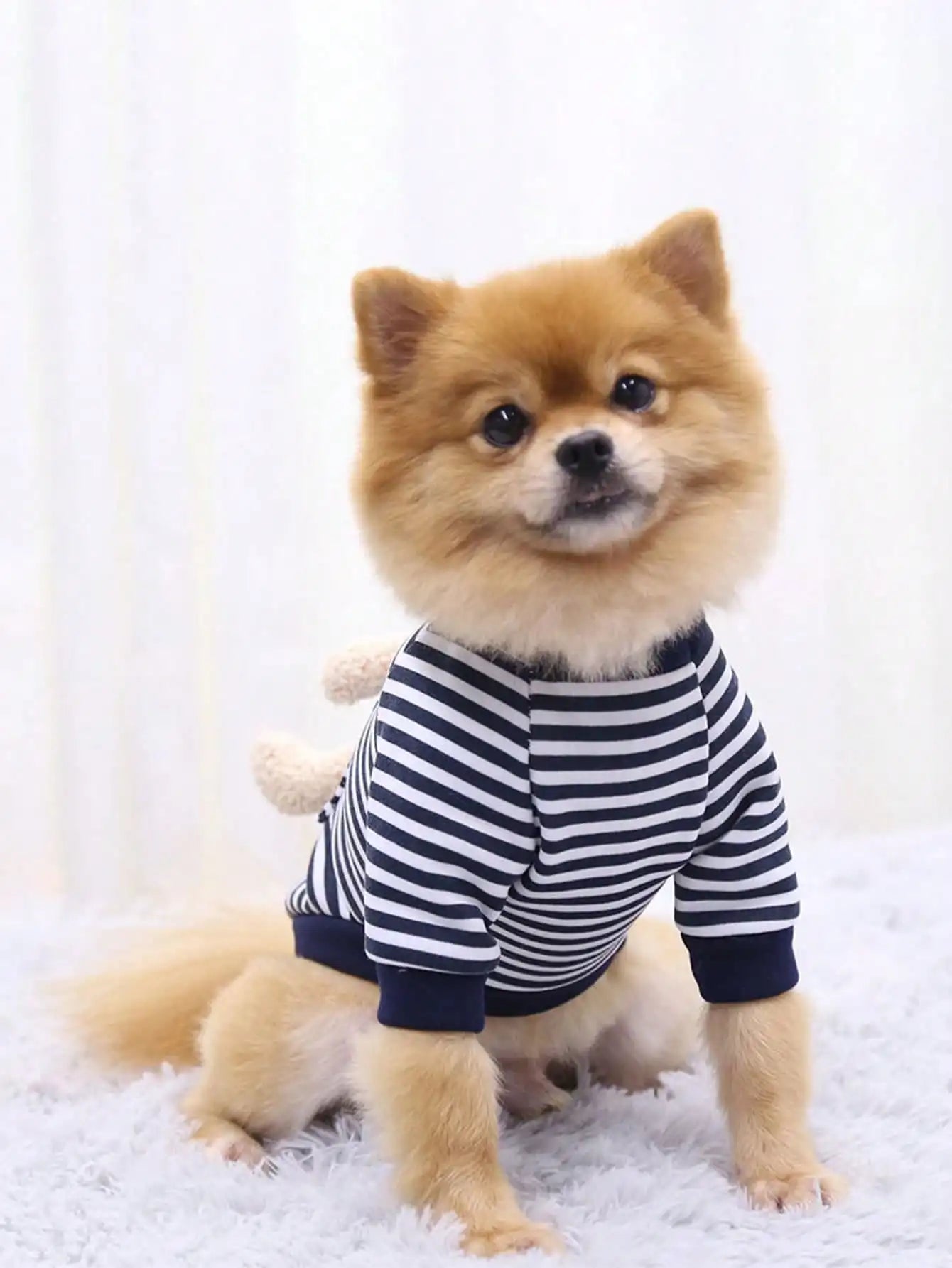 1pc Cute Pocket Bear Striped Dog Sweatshirt, Pet Clothes For Small And Medium-sized Cats And Dogs Velvet Sweater by PawHaven