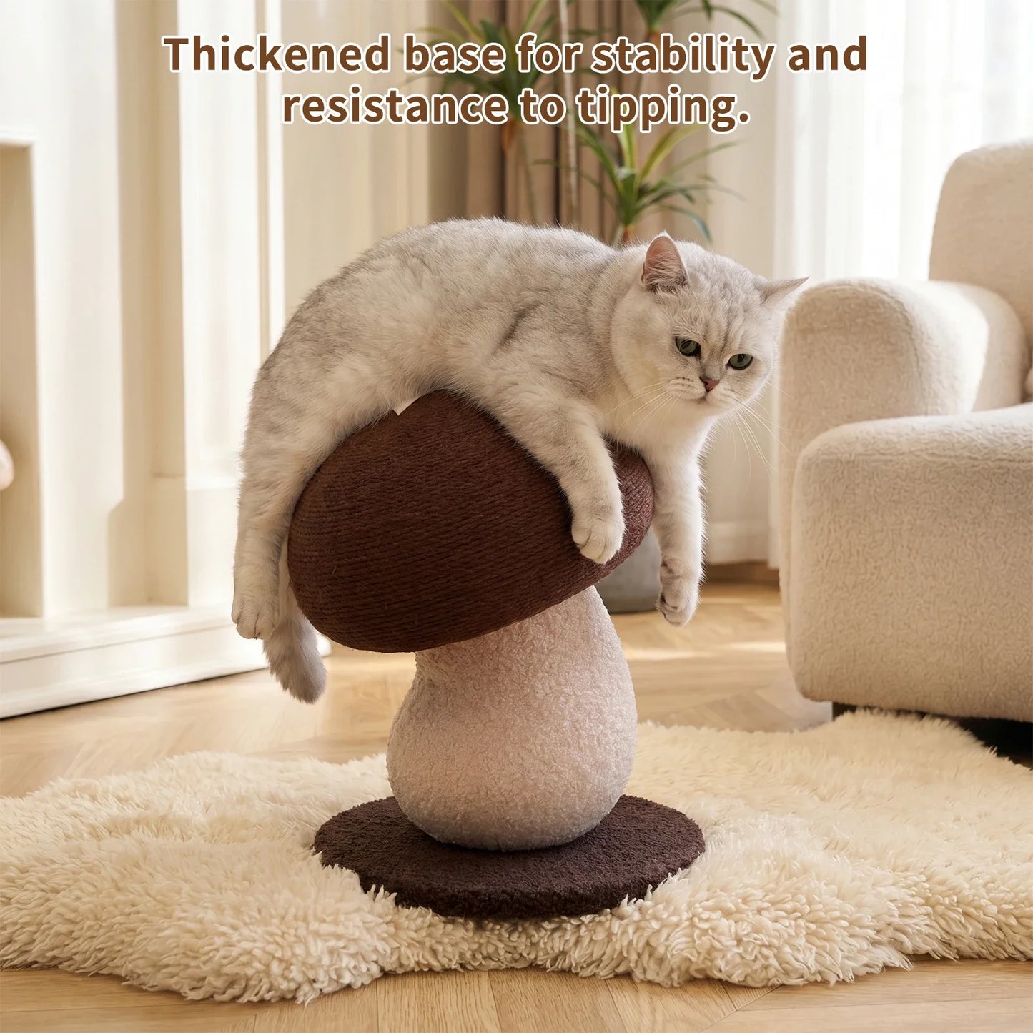 Mushroom Shape Sisal Rope Cat Scratcher Durable Climbing Post Play Toy For Indoor Cats Non Shedding Scratching Pole by PawHaven