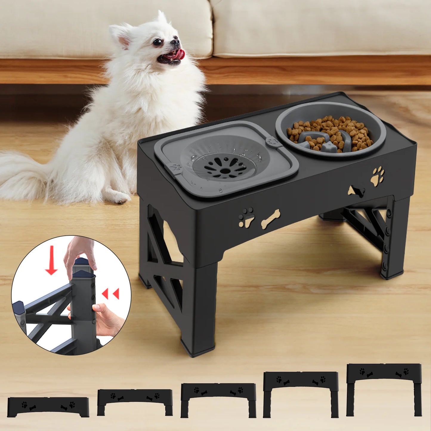 Raised Dog Bowl Stand for Cats and Dogs Pet Feeder Bowls Double Feeder High Stand for Small Medium and Large Dogs Cats by PawHaven