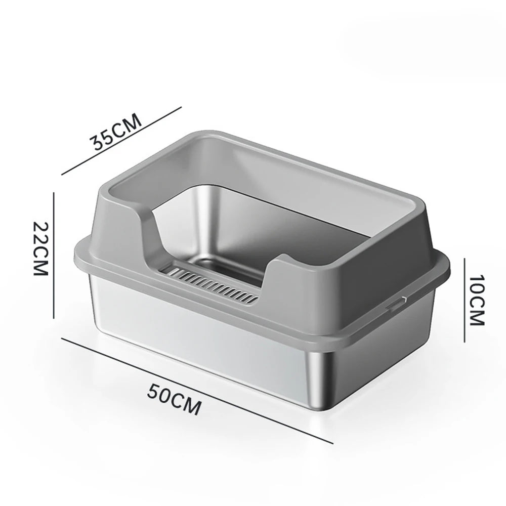 Premium XXL Stainless Steel Cat Litter Tray With Lid by PawHaven