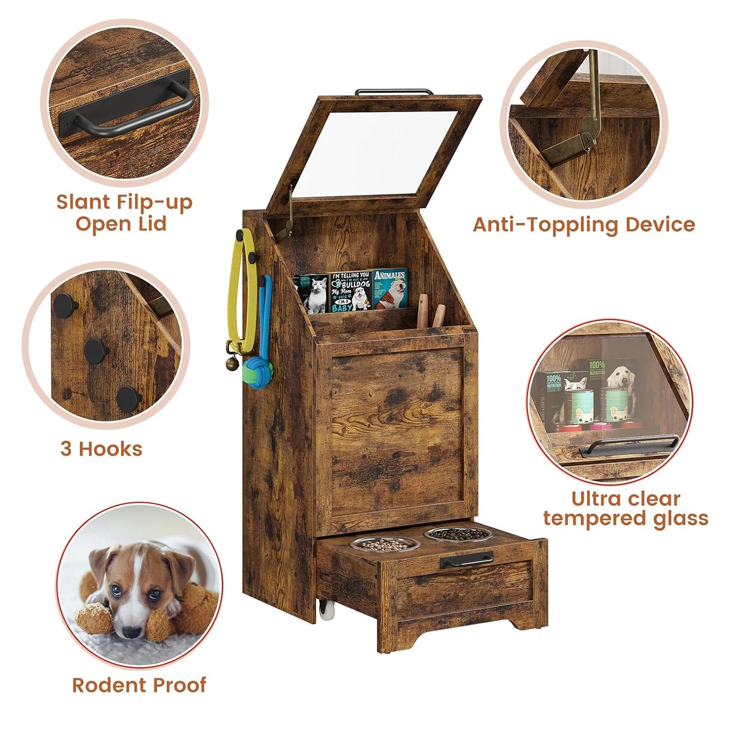 Dog Feeding Station with 2 Elevated Dog Bowls Flip Top Pet Food Cabinet Pet Food Container Pet Toys Storage Organizer by PawHaven