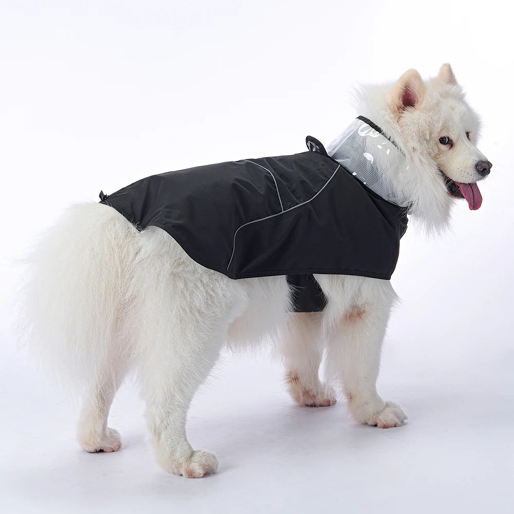 Casual Robe Style Waterproof Dog Raincoat for Large Dogs, Breathable Mesh Lining, Reflective Cross & Bar Strips on Back by PawHaven