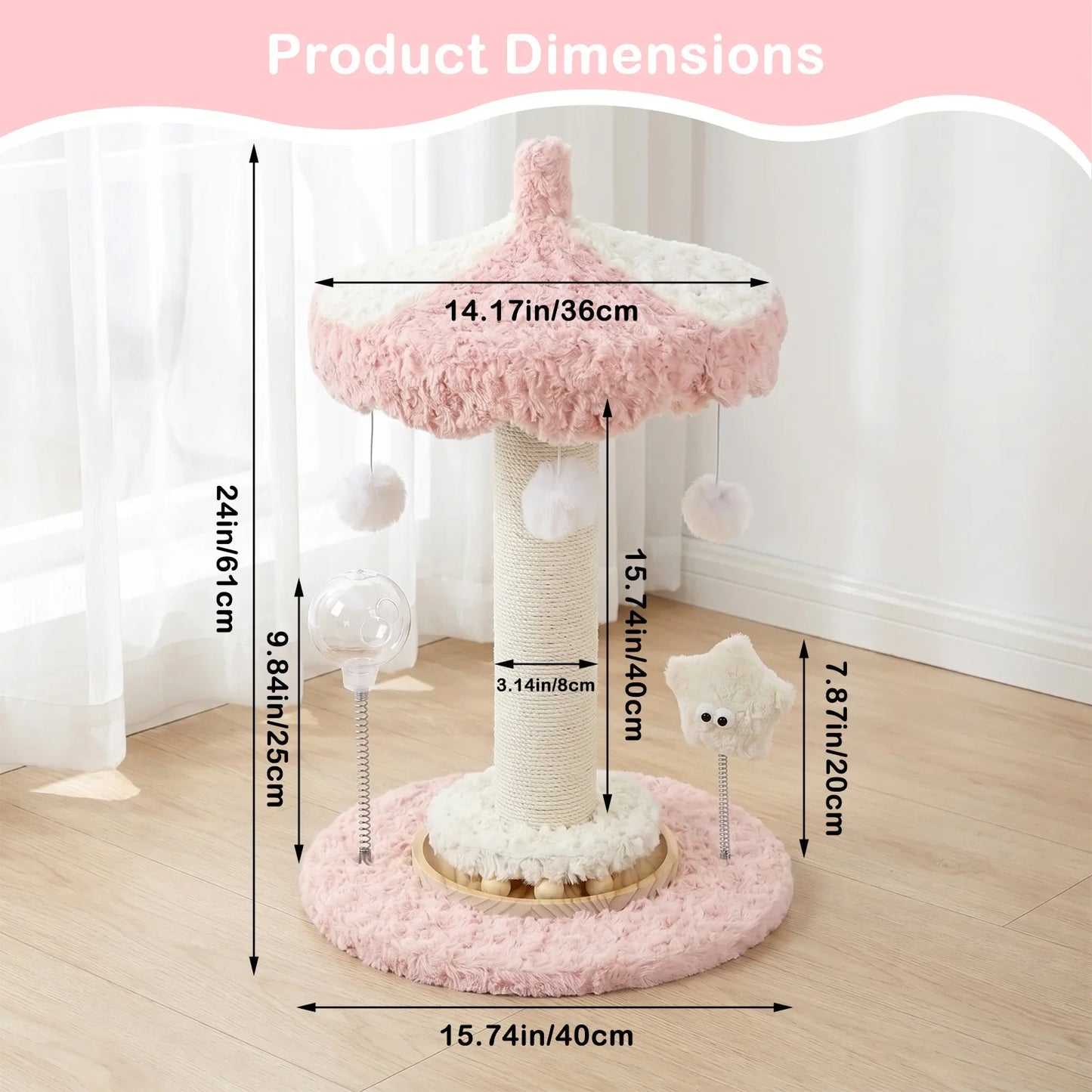 Carousel Cat Scratcher Tower 61cm Sisal Rope Scratching Post With Plush Top Interactive Climbing Toy For Indoor Kittens Cats by PawHaven