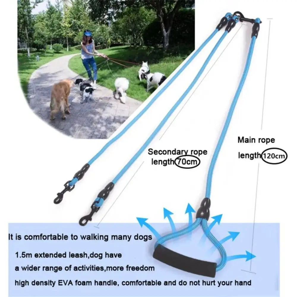 Pet Leash Nylon Double Dual Two Heads Dogs Rope 2 Way Coupler Walk Dogs Collars Harness Leads Dog Leashes by PawHaven