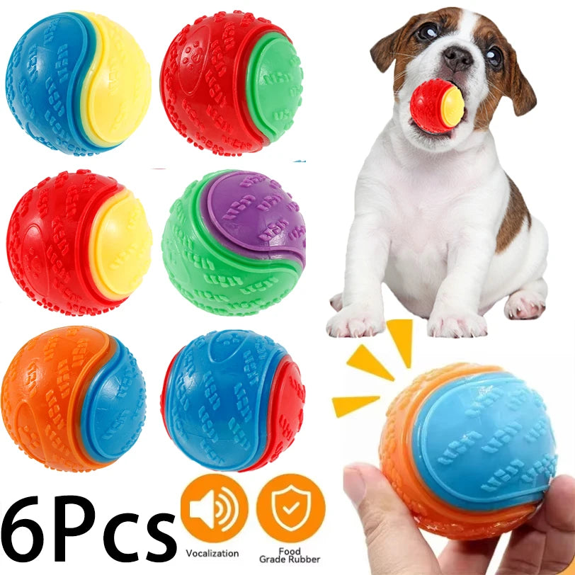 6Pcs Dog Squeaky Balls Toys Interactive Soft TPR Dogs Chew Toy for Pet Teeth Cleaning Bite Resistance Pet dogs accessories by PawHaven