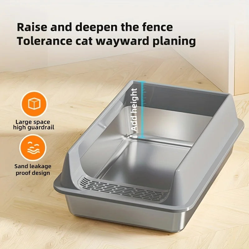 Stainless Steel Litter Box, Semi-enclosed Splash-proof And Leak-proof Design, Removable Lid, Suitable For Big Cats, And More by PawHaven