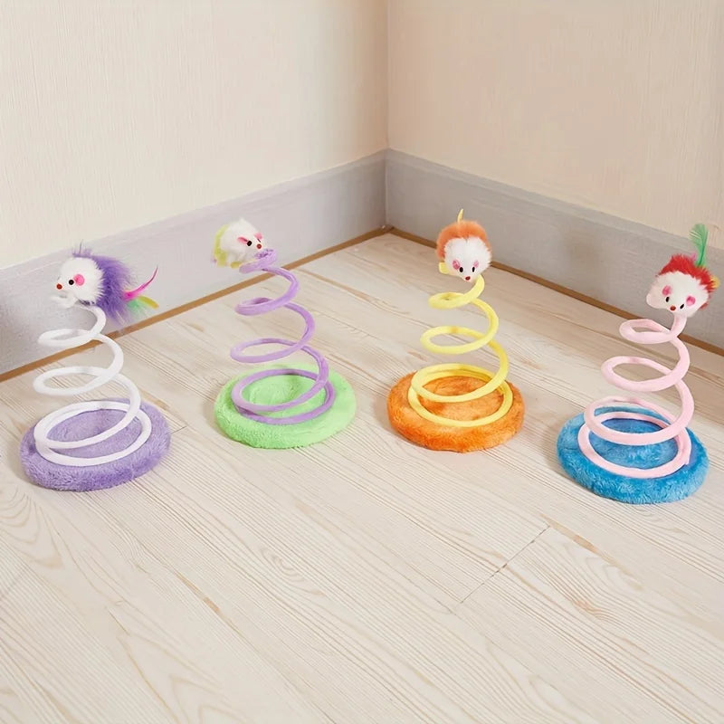 1 PCS Cat Spring Toy Color Mouse Teasing Cat Toy Plush Spring Cat Interactive Toy Feather Self-Hilarious Toy by PawHaven