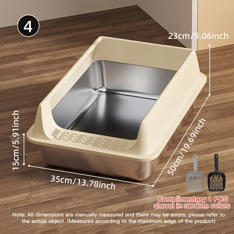 Stainless Steel Litter Box, Semi-enclosed Splash-proof And Leak-proof Design, Removable Lid, Suitable For Big Cats, And More by PawHaven