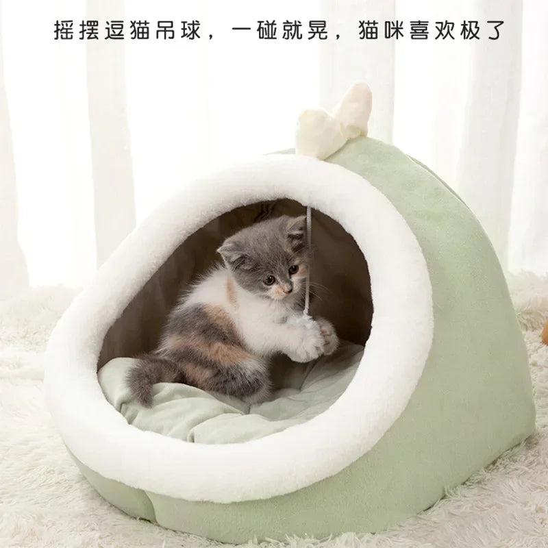 Cat Pad Bed Sweet Soft Warm Pet Basket Cozy Kitten Lounger Cushion Pet House Tent Small Dog Mat For Washable Cats winter Beds by PawHaven