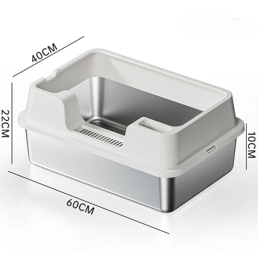Premium XXL Stainless Steel Cat Litter Tray With Lid by PawHaven