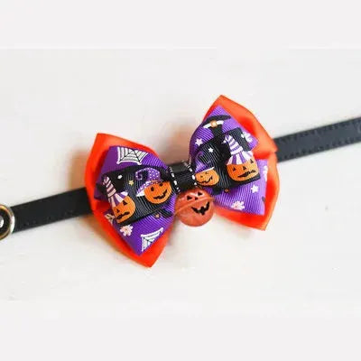 Halloween Pet Bow Tie Collar with Bell, Anti-Lost Pumpkin Decor for Cats, Small Dogs & Teddy Anti-Lost Design with Bell by PawHaven