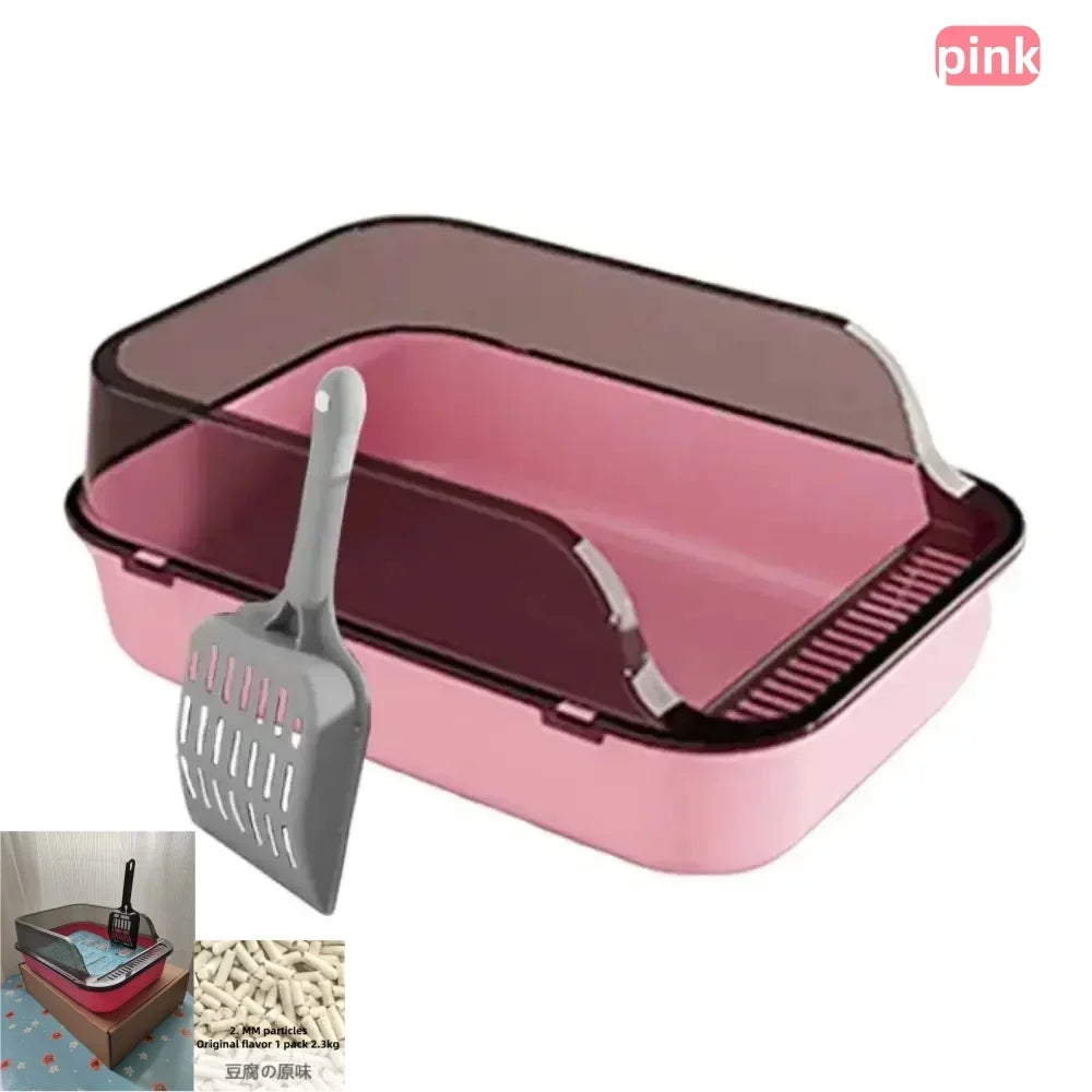 Premium Large Semi Enclosed Cat Litter Box With Scoop by PawHaven