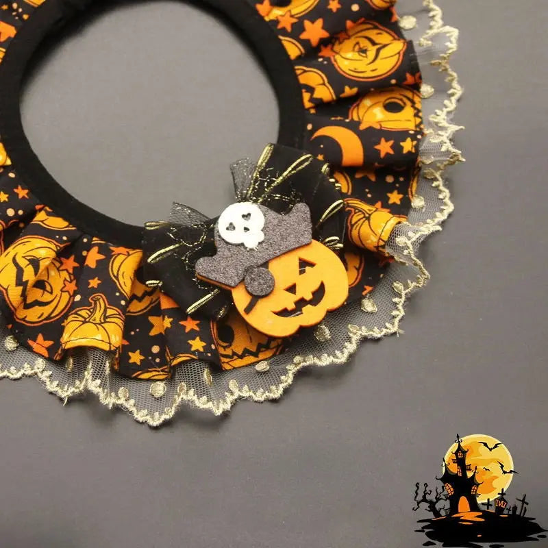 Creative Halloween Lace Cat Collar with Adjustable Bib Scarf for Pet Costume Pumpkin Lace Collar for Cats Halloween Dog Necklace by PawHaven