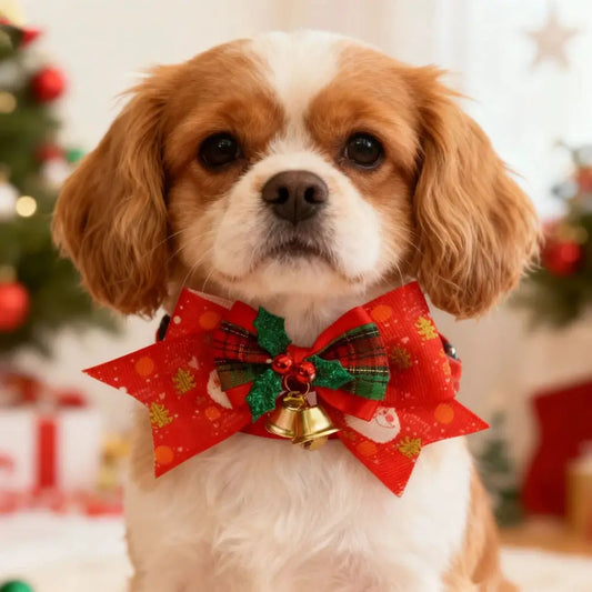 Christmas Cartoon Pet Collar for Large Dogs Cats, Red Cute Bow & Bell Decor, Festive Holiday Necklace Accessory Pet Collar by PawHaven