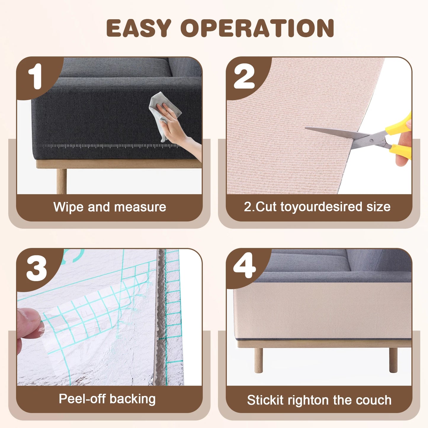 2Pcs Cat Scratch Sofa Mat Self-Adhesive Trimmable Carpet Pad Sofa Corner Home Pet Scratcher Multi-Purpose Cats Scratching Pad by PawHaven