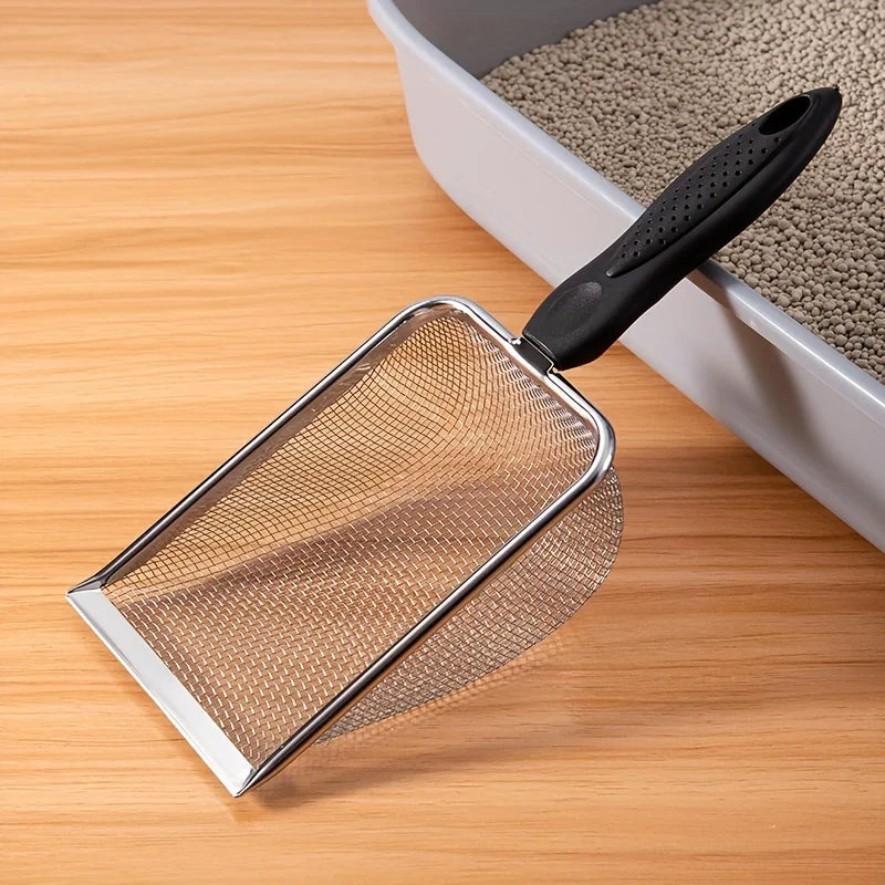 1 Pc Black handle stainless steel sand-sifting cat litter scoop - Small pet sand cleaning scoop by PawHaven