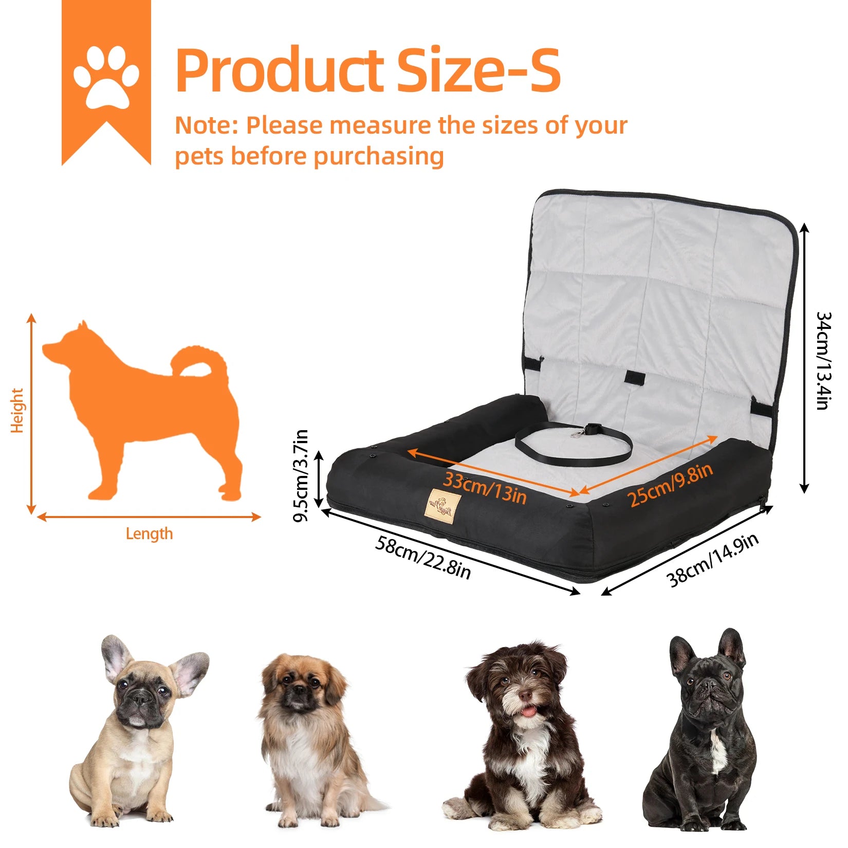 Car Seat Bed for Dog Waterproof Pet Cushion Bed Mat Dog Carrier with Removable Pad Cover and Safety Belt 3 Sizes by PawHaven