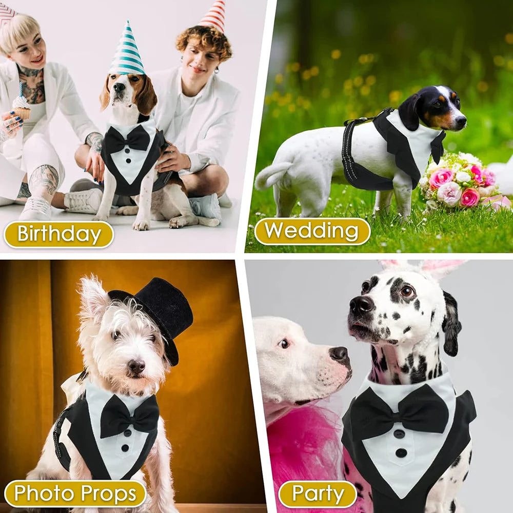 Dog Tuxedo for Wedding Outfit, Dog Suit and Tie Costumes for Birthday, Cosplay, Christmas Party, Pet Formal Wear with Bowtie by PawHaven