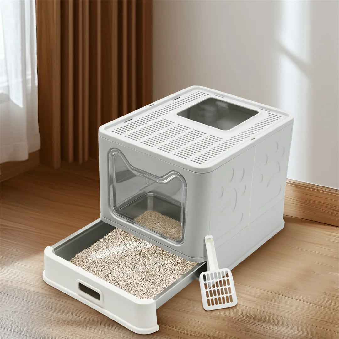 Bingopaw Detachable Enclosed Cat Litter Box with Stainless Steel Pan Front Entry Toilet Box with Litter Scoop for Kittens by PawHaven