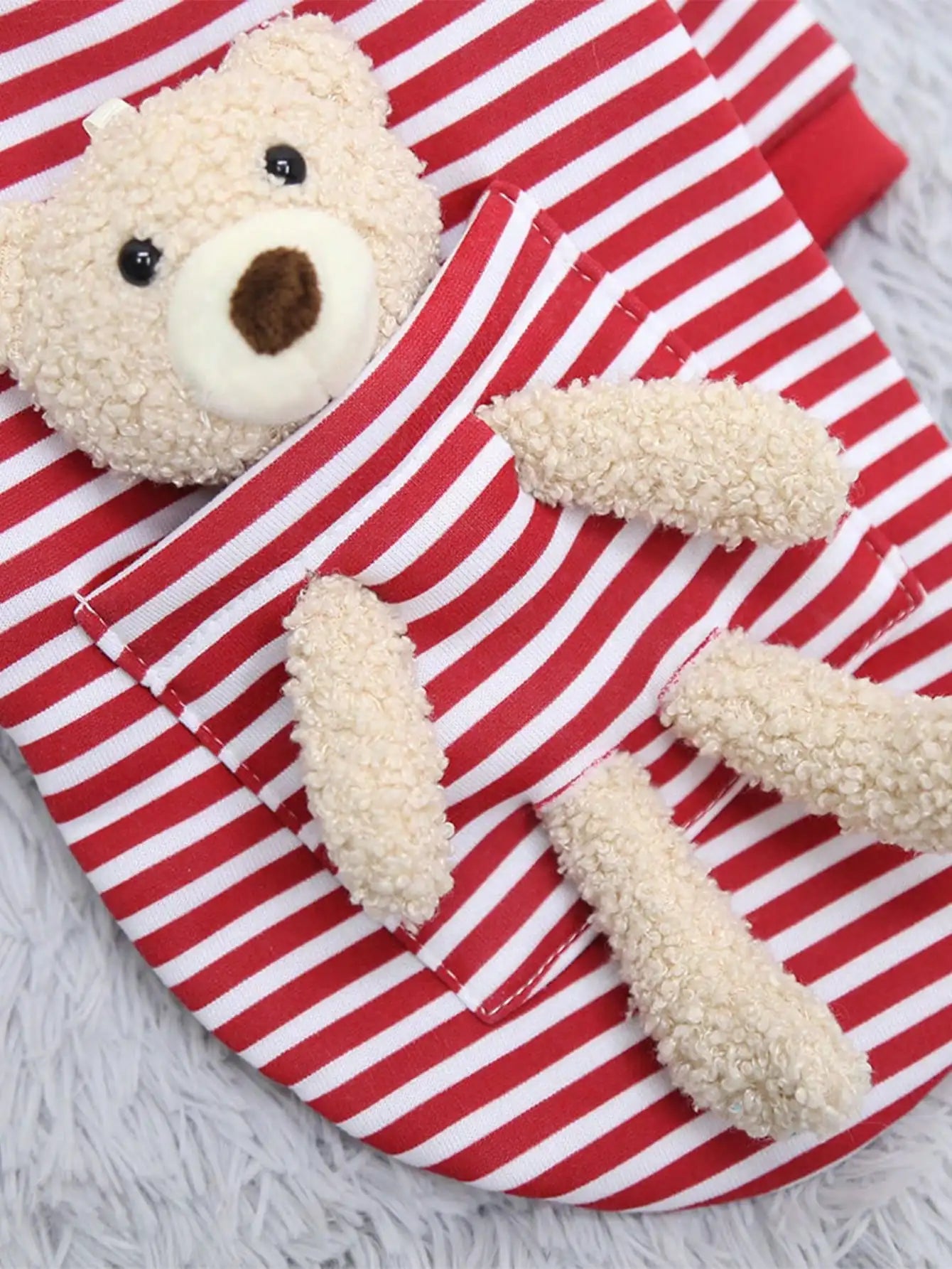 1pc Cute Pocket Bear Striped Dog Sweatshirt, Pet Clothes For Small And Medium-sized Cats And Dogs Velvet Sweater by PawHaven
